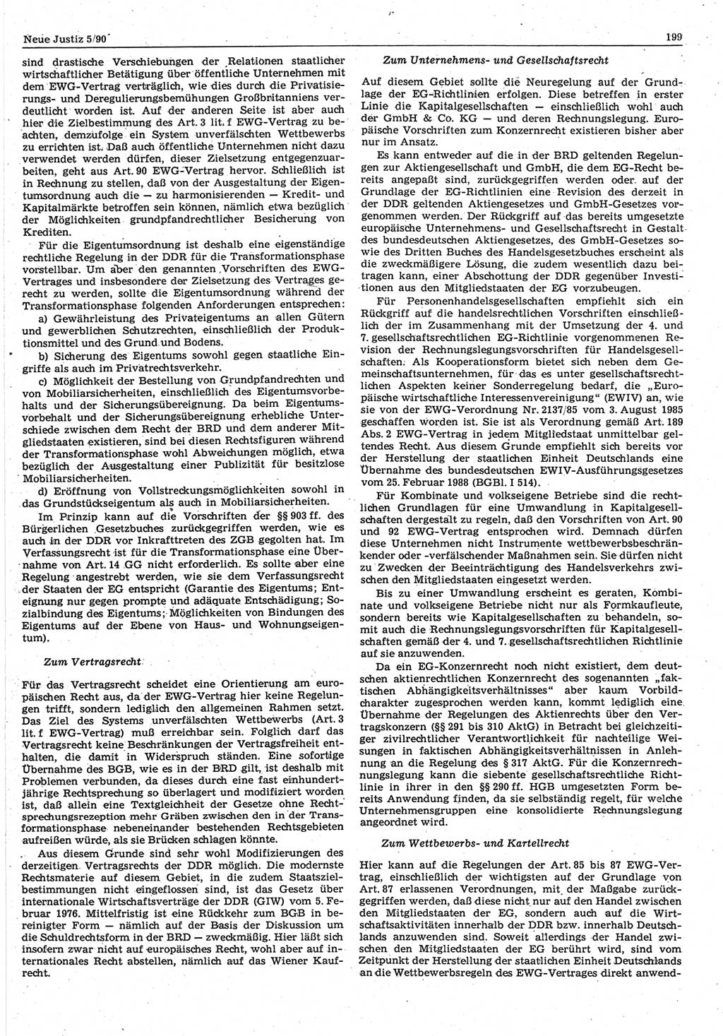 Neue Justiz (NJ), Zeitschrift für Rechtsetzung und Rechtsanwendung [Deutsche Demokratische Republik (DDR)], 44. Jahrgang 1990, Seite 199 (NJ DDR 1990, S. 199)