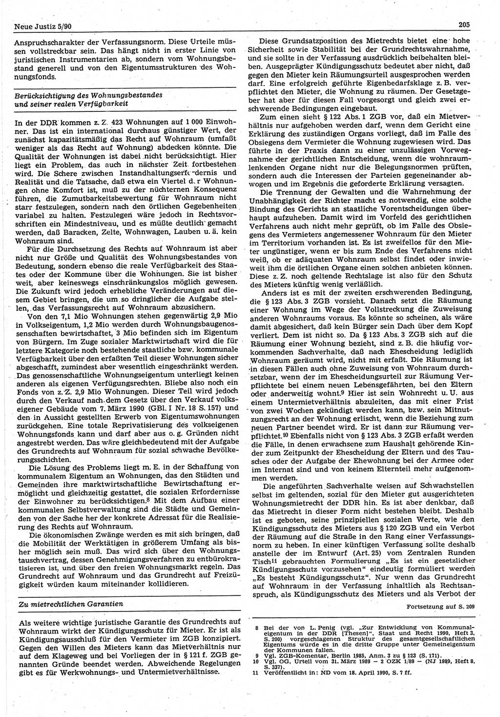 Neue Justiz (NJ), Zeitschrift für Rechtsetzung und Rechtsanwendung [Deutsche Demokratische Republik (DDR)], 44. Jahrgang 1990, Seite 205 (NJ DDR 1990, S. 205)