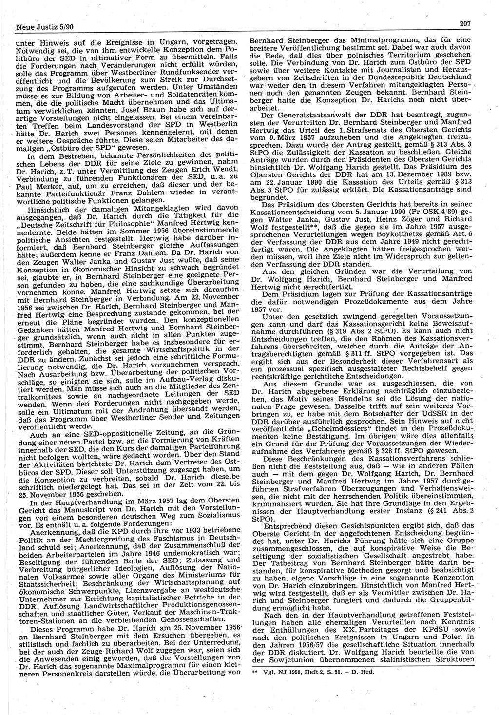 Neue Justiz (NJ), Zeitschrift für Rechtsetzung und Rechtsanwendung [Deutsche Demokratische Republik (DDR)], 44. Jahrgang 1990, Seite 207 (NJ DDR 1990, S. 207)
