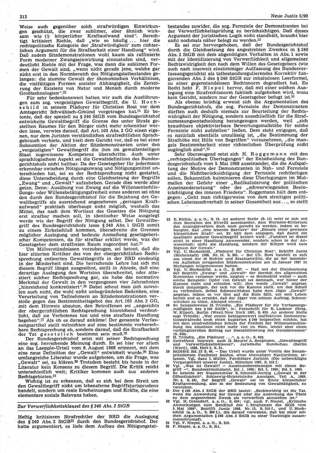 Neue Justiz (NJ), Zeitschrift für Rechtsetzung und Rechtsanwendung [Deutsche Demokratische Republik (DDR)], 44. Jahrgang 1990, Seite 212 (NJ DDR 1990, S. 212)