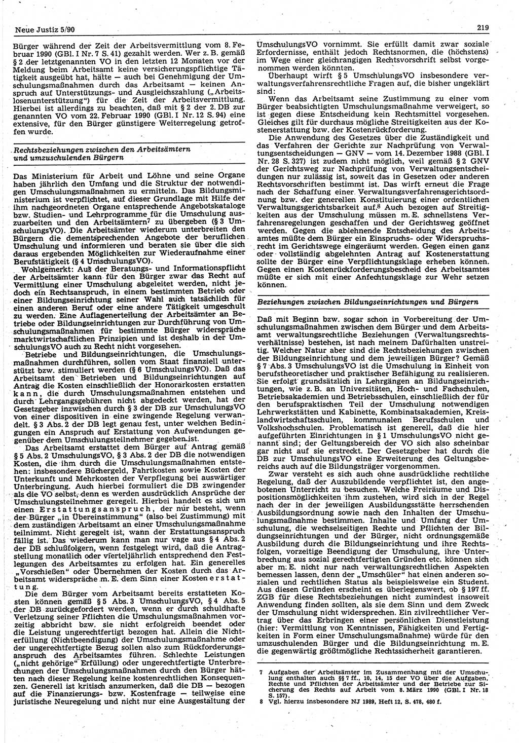 Neue Justiz (NJ), Zeitschrift für Rechtsetzung und Rechtsanwendung [Deutsche Demokratische Republik (DDR)], 44. Jahrgang 1990, Seite 219 (NJ DDR 1990, S. 219)