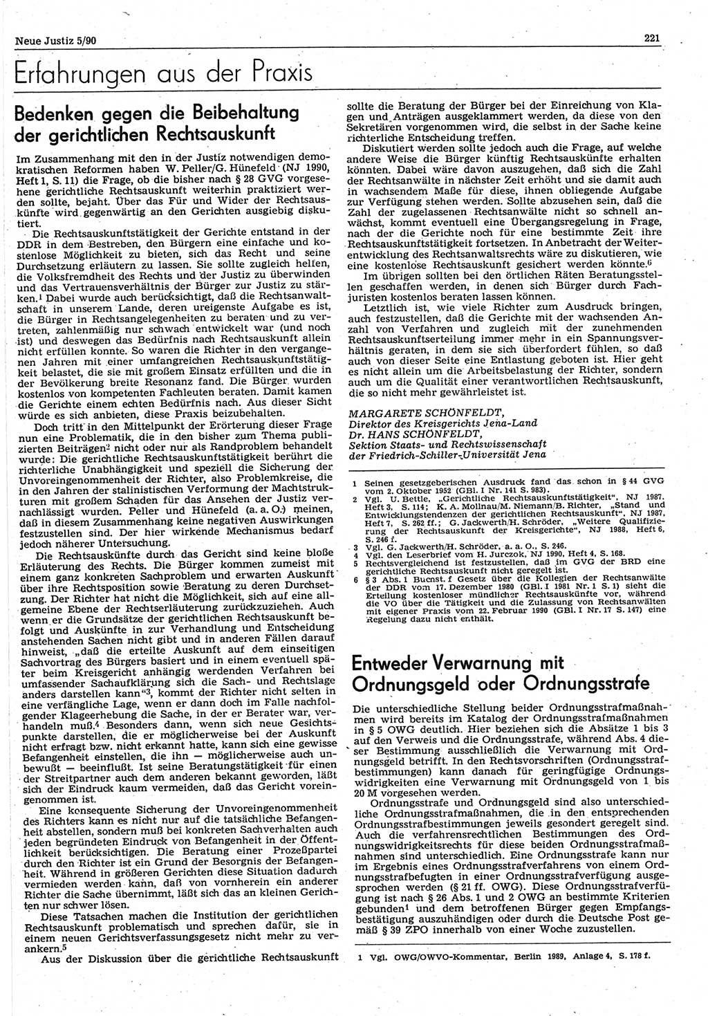 Neue Justiz (NJ), Zeitschrift für Rechtsetzung und Rechtsanwendung [Deutsche Demokratische Republik (DDR)], 44. Jahrgang 1990, Seite 221 (NJ DDR 1990, S. 221)