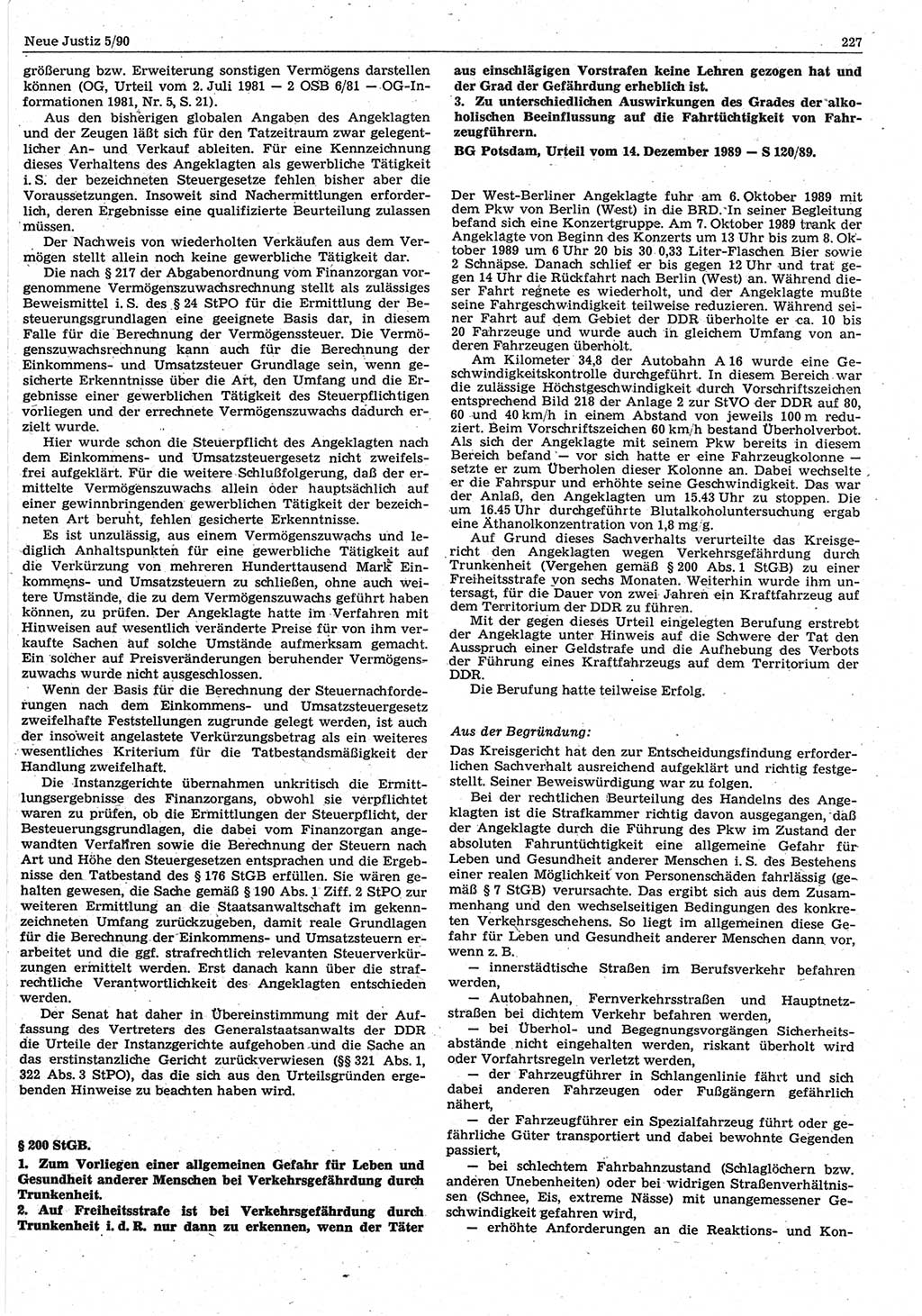 Neue Justiz (NJ), Zeitschrift für Rechtsetzung und Rechtsanwendung [Deutsche Demokratische Republik (DDR)], 44. Jahrgang 1990, Seite 227 (NJ DDR 1990, S. 227)