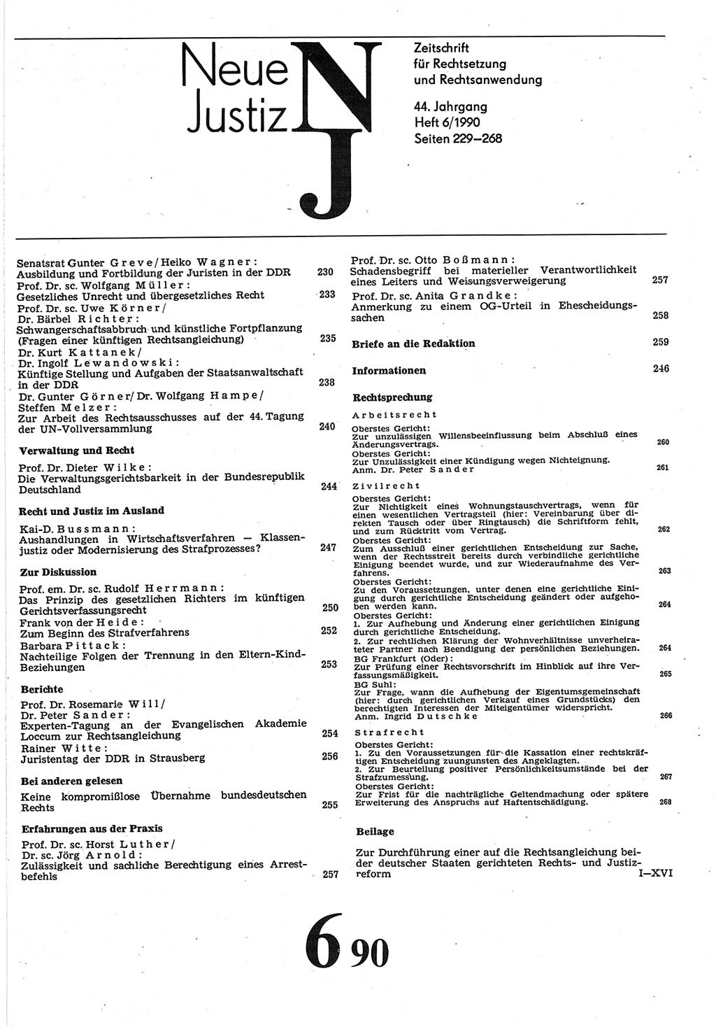 Neue Justiz (NJ), Zeitschrift für Rechtsetzung und Rechtsanwendung [Deutsche Demokratische Republik (DDR)], 44. Jahrgang 1990, Seite 229 (NJ DDR 1990, S. 229)