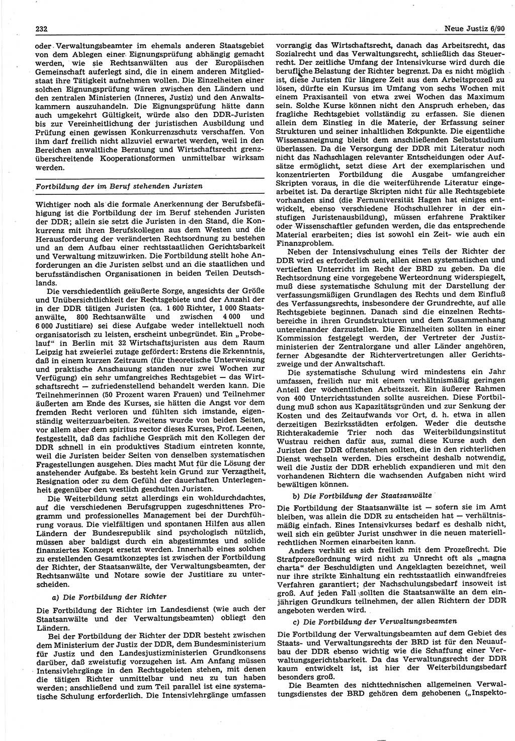 Neue Justiz (NJ), Zeitschrift für Rechtsetzung und Rechtsanwendung [Deutsche Demokratische Republik (DDR)], 44. Jahrgang 1990, Seite 232 (NJ DDR 1990, S. 232)