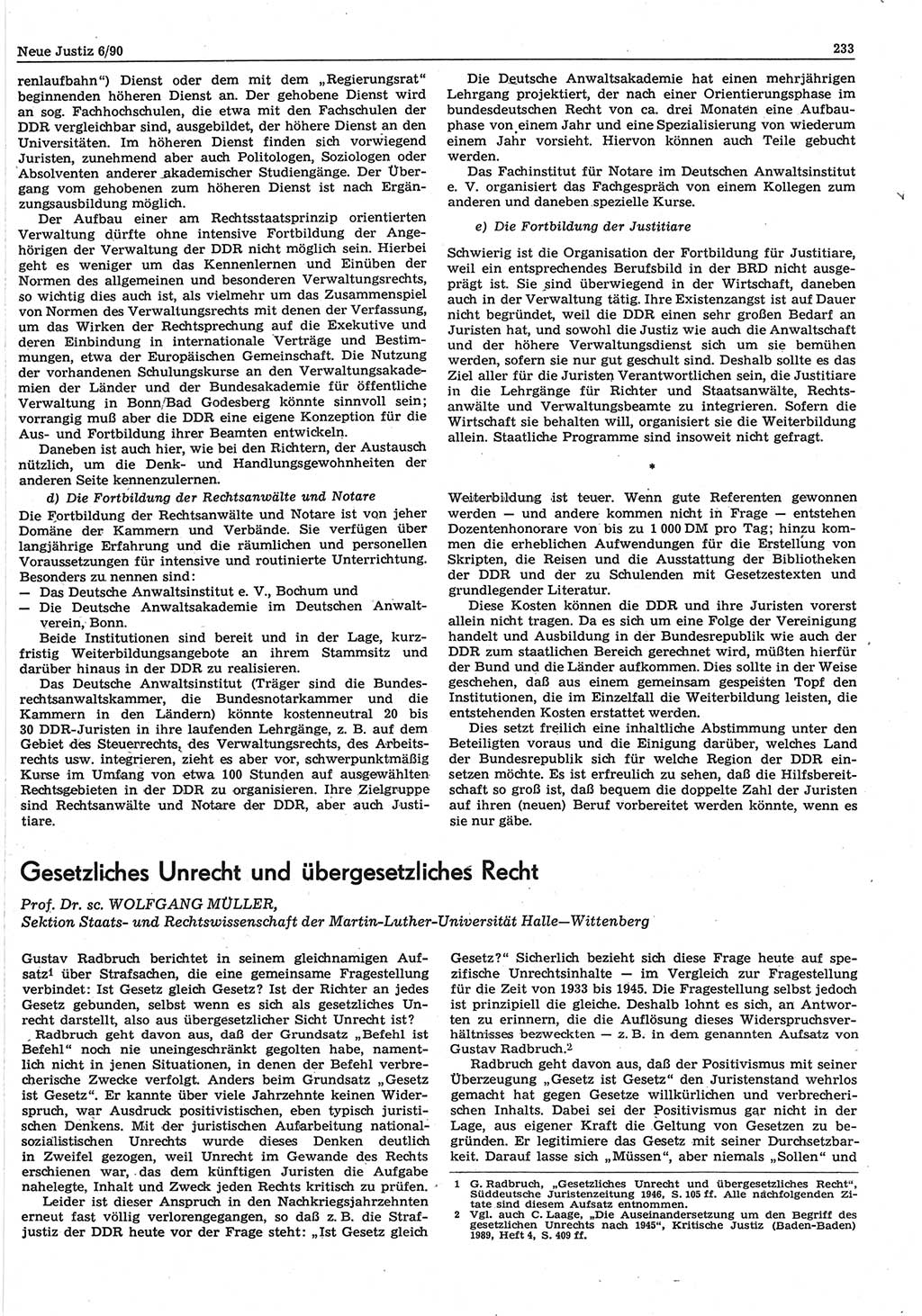 Neue Justiz (NJ), Zeitschrift für Rechtsetzung und Rechtsanwendung [Deutsche Demokratische Republik (DDR)], 44. Jahrgang 1990, Seite 233 (NJ DDR 1990, S. 233)