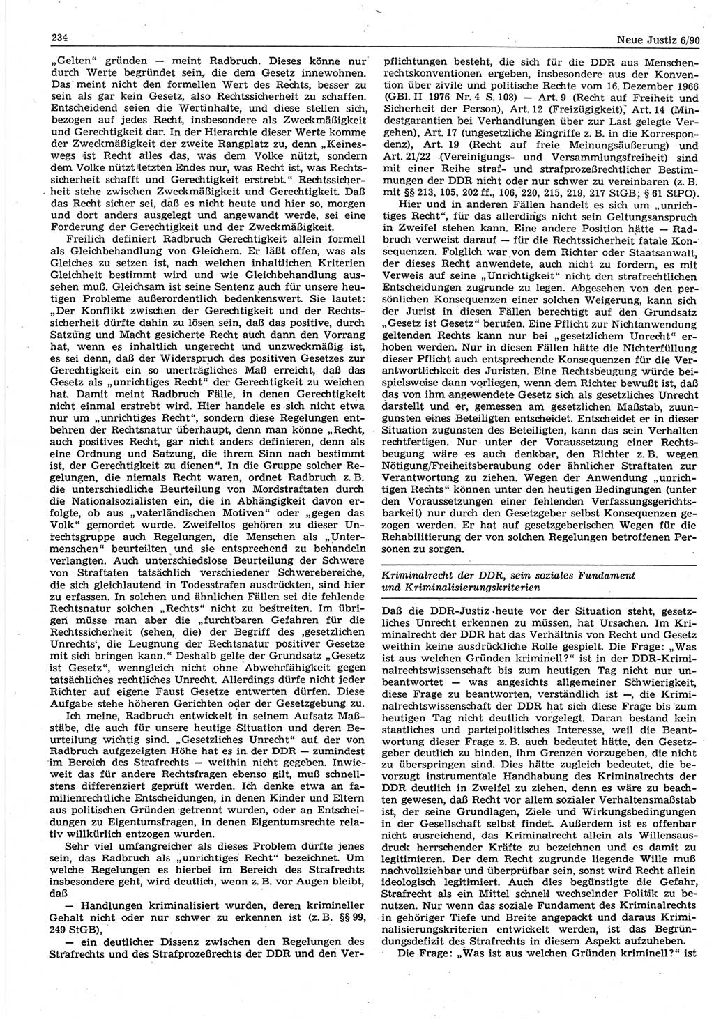 Neue Justiz (NJ), Zeitschrift für Rechtsetzung und Rechtsanwendung [Deutsche Demokratische Republik (DDR)], 44. Jahrgang 1990, Seite 234 (NJ DDR 1990, S. 234)