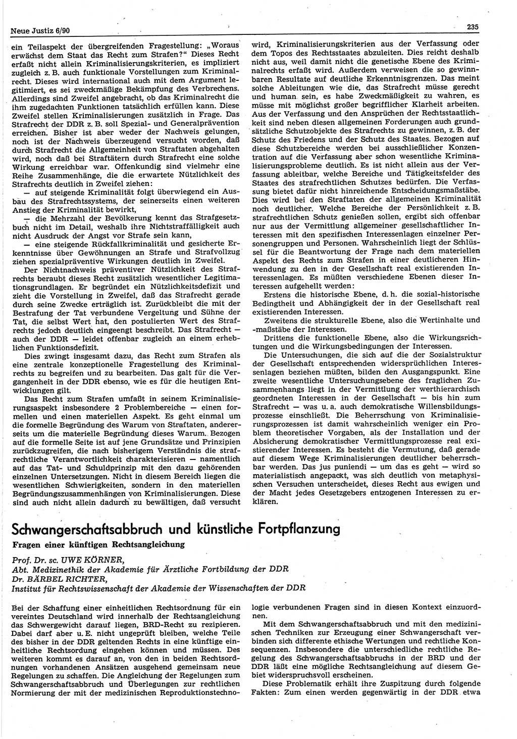 Neue Justiz (NJ), Zeitschrift für Rechtsetzung und Rechtsanwendung [Deutsche Demokratische Republik (DDR)], 44. Jahrgang 1990, Seite 235 (NJ DDR 1990, S. 235)