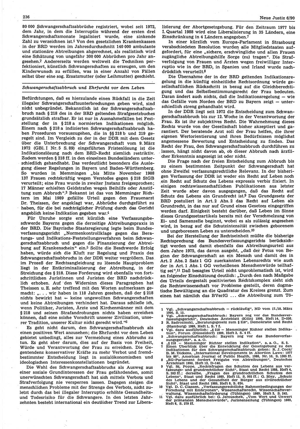 Neue Justiz (NJ), Zeitschrift für Rechtsetzung und Rechtsanwendung [Deutsche Demokratische Republik (DDR)], 44. Jahrgang 1990, Seite 236 (NJ DDR 1990, S. 236)