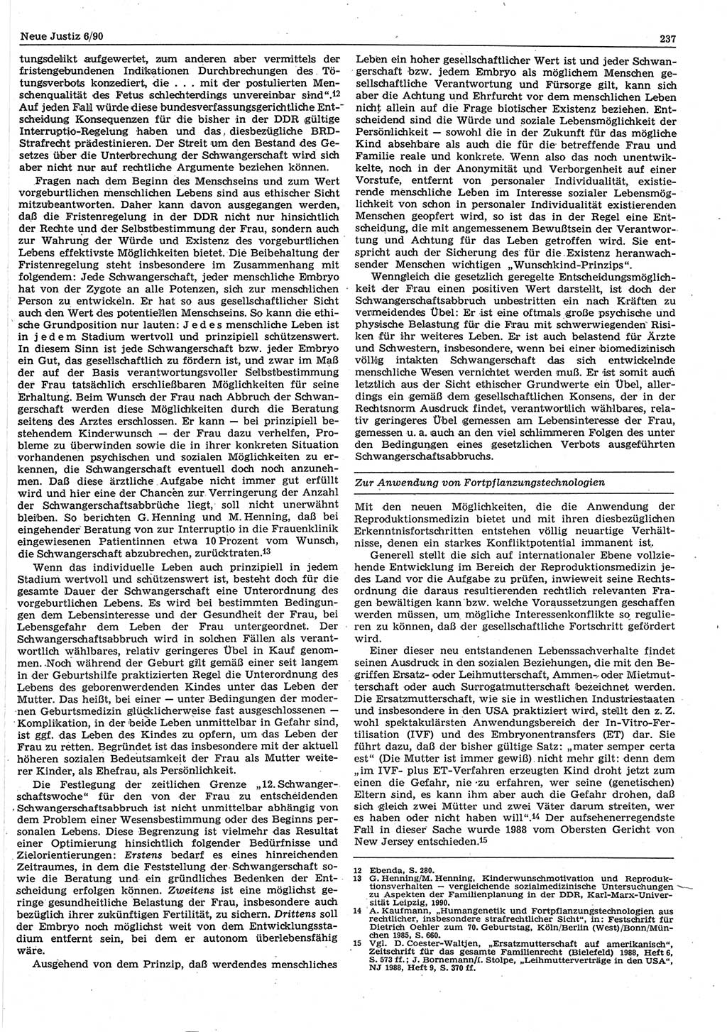 Neue Justiz (NJ), Zeitschrift für Rechtsetzung und Rechtsanwendung [Deutsche Demokratische Republik (DDR)], 44. Jahrgang 1990, Seite 237 (NJ DDR 1990, S. 237)
