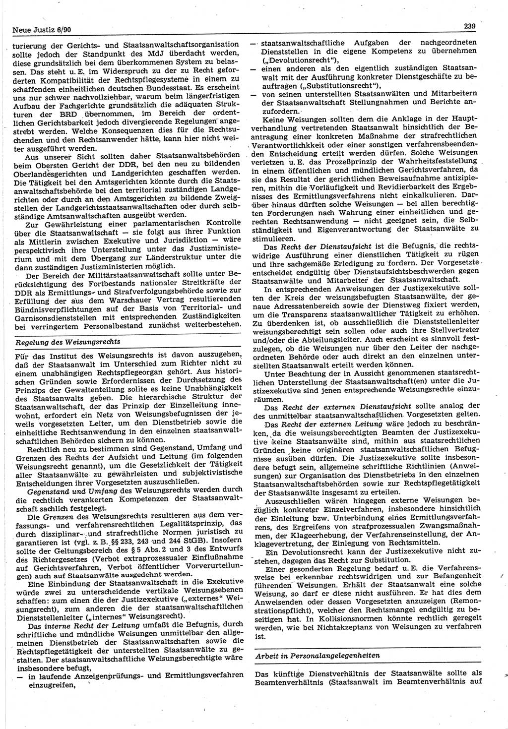 Neue Justiz (NJ), Zeitschrift für Rechtsetzung und Rechtsanwendung [Deutsche Demokratische Republik (DDR)], 44. Jahrgang 1990, Seite 239 (NJ DDR 1990, S. 239)