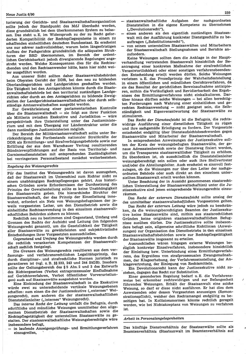 Neue Justiz (NJ), Zeitschrift für Rechtsetzung und Rechtsanwendung [Deutsche Demokratische Republik (DDR)], 44. Jahrgang 1990, Seite 239 (NJ DDR 1990, S. 239)