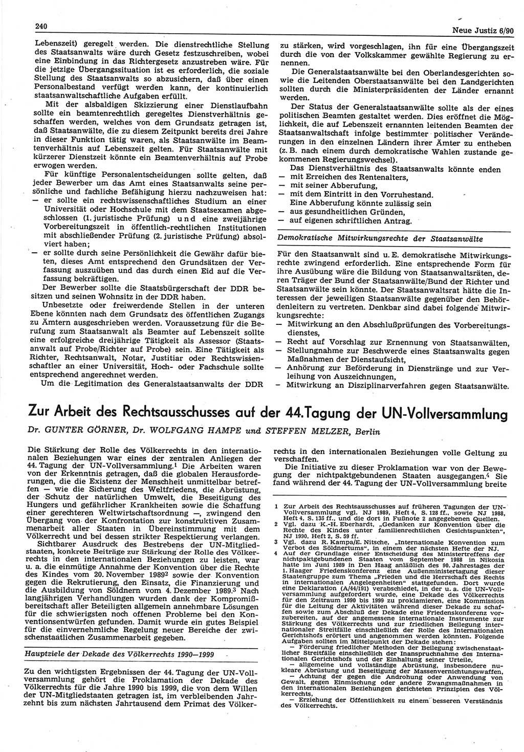 Neue Justiz (NJ), Zeitschrift für Rechtsetzung und Rechtsanwendung [Deutsche Demokratische Republik (DDR)], 44. Jahrgang 1990, Seite 240 (NJ DDR 1990, S. 240)