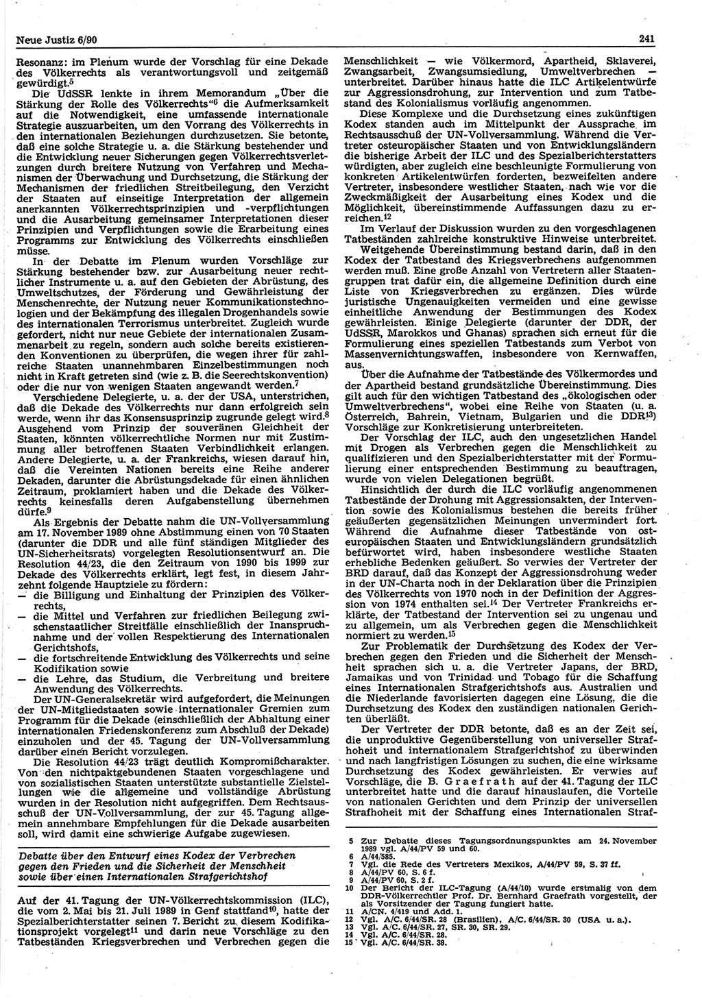 Neue Justiz (NJ), Zeitschrift für Rechtsetzung und Rechtsanwendung [Deutsche Demokratische Republik (DDR)], 44. Jahrgang 1990, Seite 241 (NJ DDR 1990, S. 241)