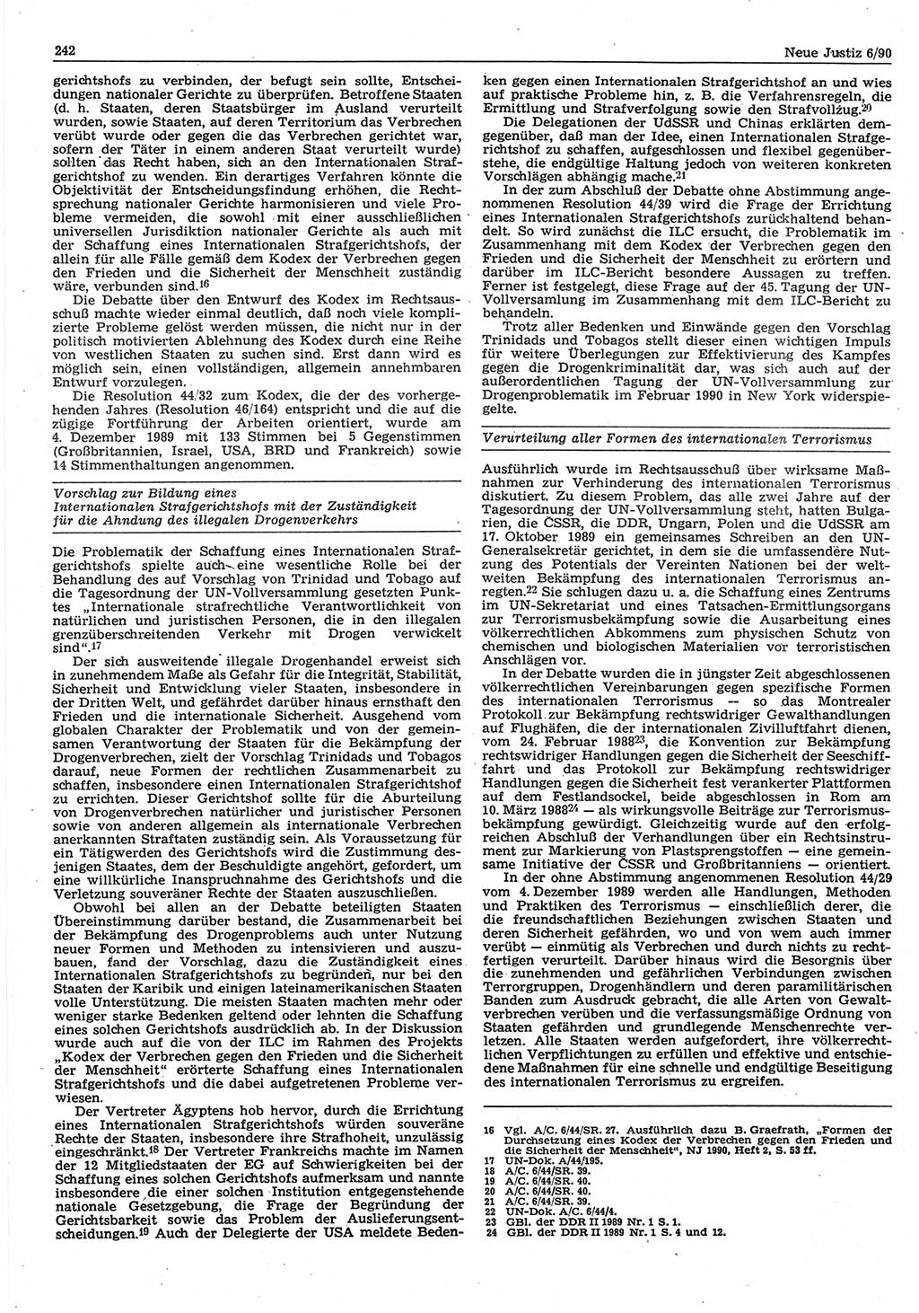 Neue Justiz (NJ), Zeitschrift für Rechtsetzung und Rechtsanwendung [Deutsche Demokratische Republik (DDR)], 44. Jahrgang 1990, Seite 242 (NJ DDR 1990, S. 242)