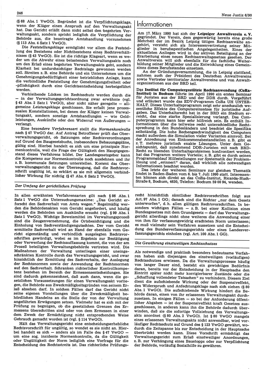 Neue Justiz (NJ), Zeitschrift für Rechtsetzung und Rechtsanwendung [Deutsche Demokratische Republik (DDR)], 44. Jahrgang 1990, Seite 246 (NJ DDR 1990, S. 246)