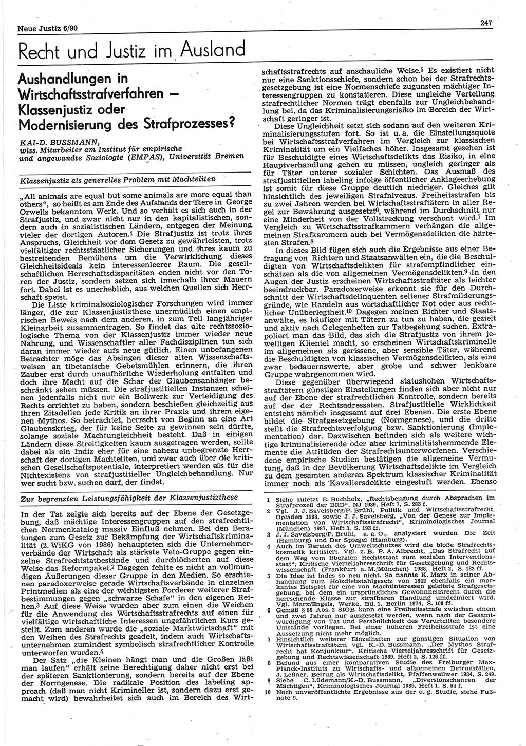 Neue Justiz (NJ), Zeitschrift für Rechtsetzung und Rechtsanwendung [Deutsche Demokratische Republik (DDR)], 44. Jahrgang 1990, Seite 247 (NJ DDR 1990, S. 247)