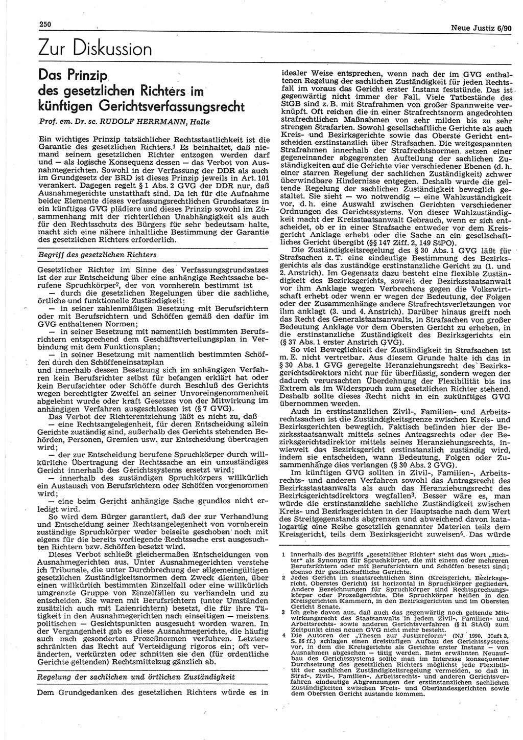 Neue Justiz (NJ), Zeitschrift für Rechtsetzung und Rechtsanwendung [Deutsche Demokratische Republik (DDR)], 44. Jahrgang 1990, Seite 250 (NJ DDR 1990, S. 250)