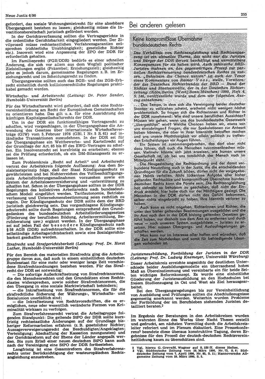 Neue Justiz (NJ), Zeitschrift für Rechtsetzung und Rechtsanwendung [Deutsche Demokratische Republik (DDR)], 44. Jahrgang 1990, Seite 255 (NJ DDR 1990, S. 255)