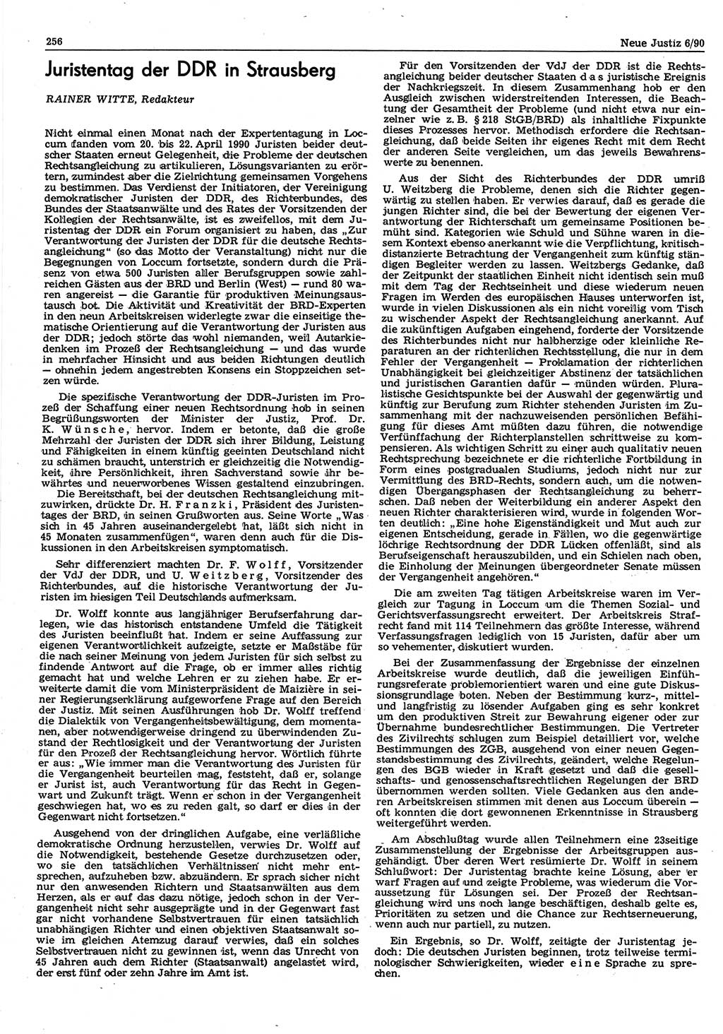 Neue Justiz (NJ), Zeitschrift für Rechtsetzung und Rechtsanwendung [Deutsche Demokratische Republik (DDR)], 44. Jahrgang 1990, Seite 256 (NJ DDR 1990, S. 256)