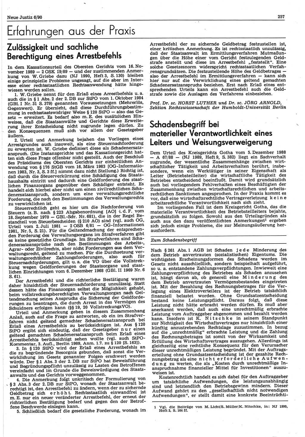 Neue Justiz (NJ), Zeitschrift für Rechtsetzung und Rechtsanwendung [Deutsche Demokratische Republik (DDR)], 44. Jahrgang 1990, Seite 257 (NJ DDR 1990, S. 257)