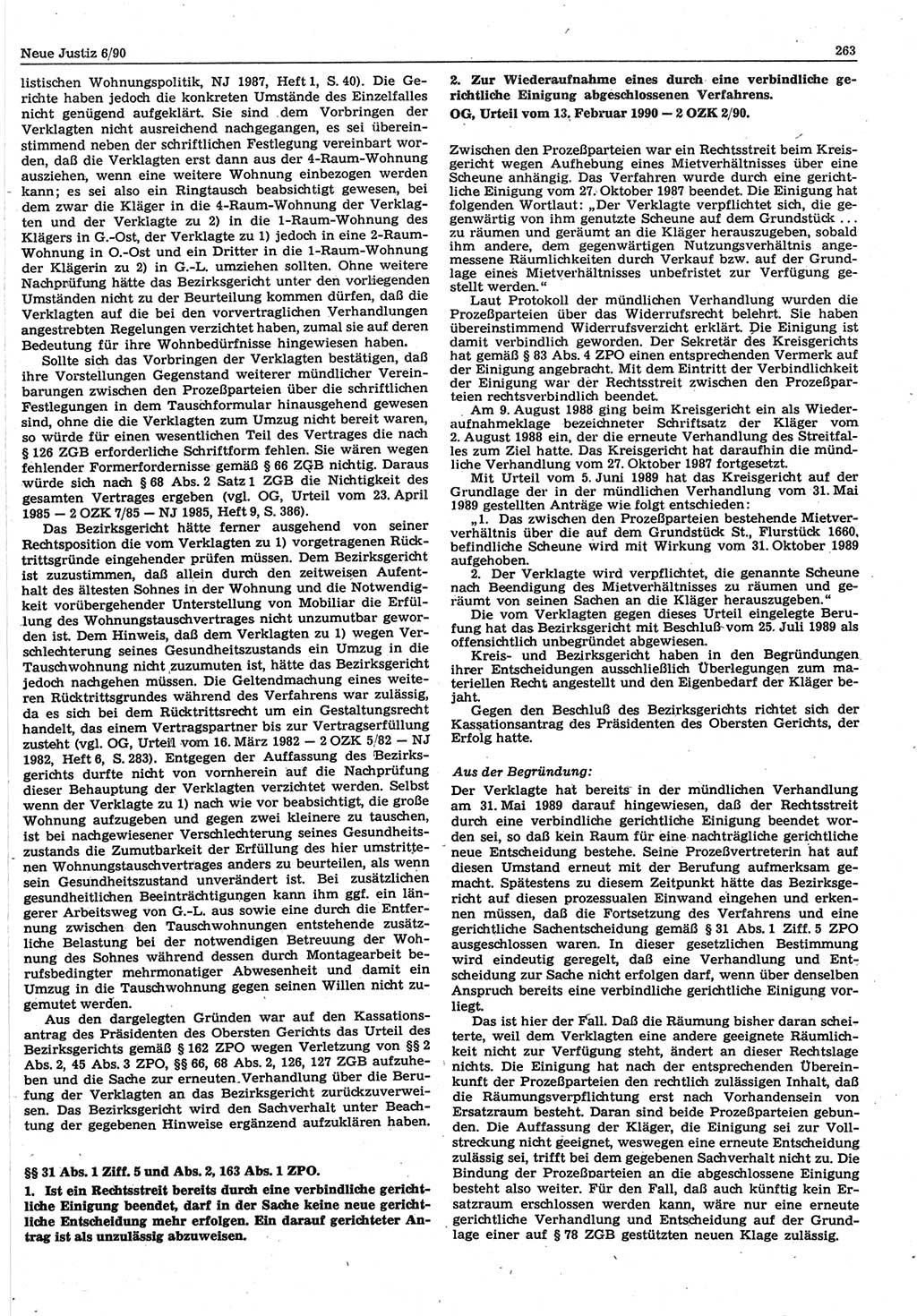 Neue Justiz (NJ), Zeitschrift für Rechtsetzung und Rechtsanwendung [Deutsche Demokratische Republik (DDR)], 44. Jahrgang 1990, Seite 263 (NJ DDR 1990, S. 263)
