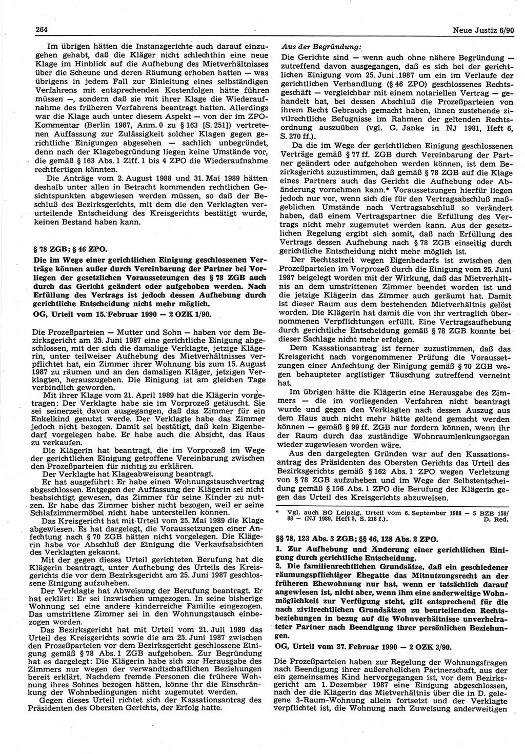 Neue Justiz (NJ), Zeitschrift für Rechtsetzung und Rechtsanwendung [Deutsche Demokratische Republik (DDR)], 44. Jahrgang 1990, Seite 264 (NJ DDR 1990, S. 264)