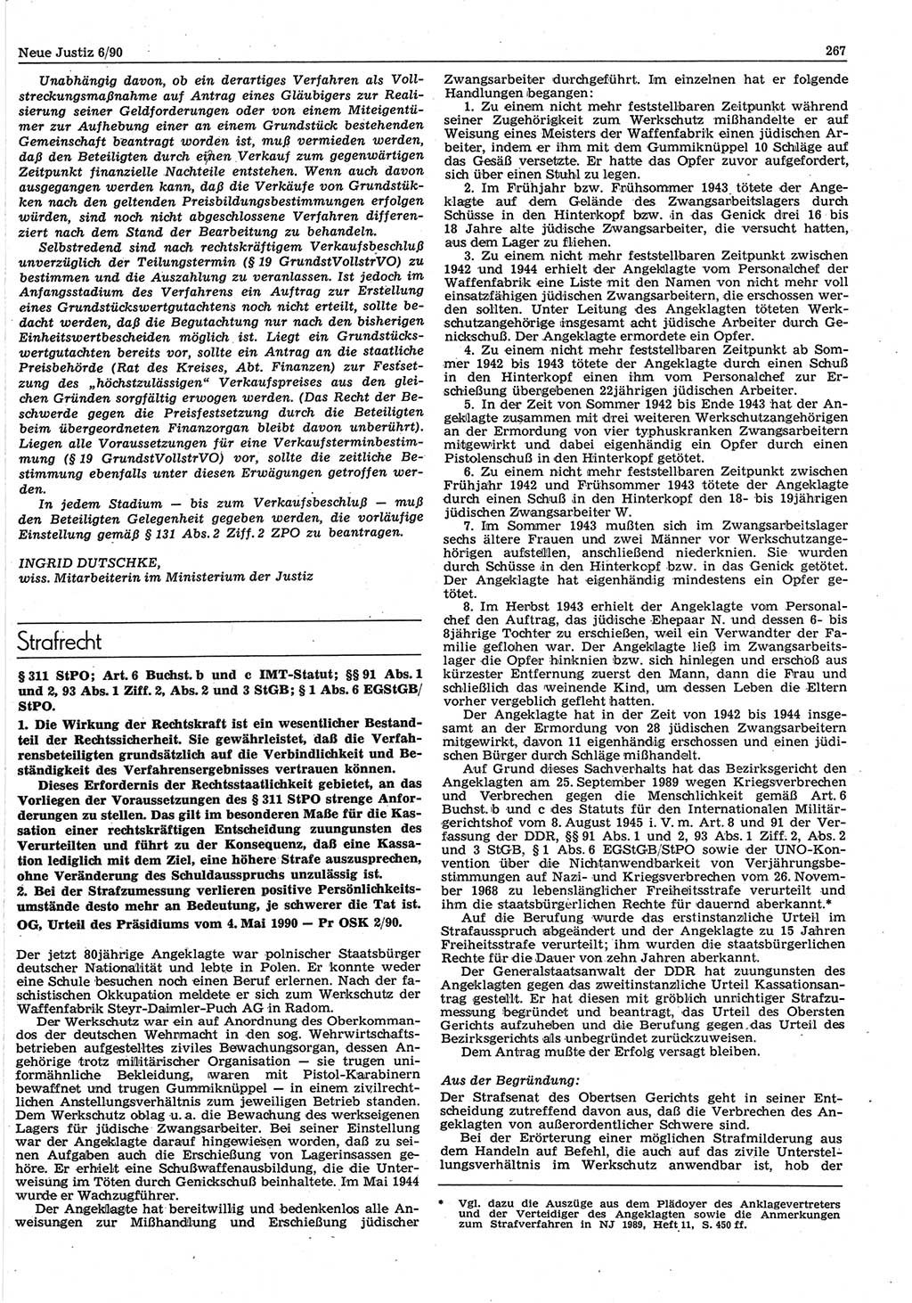 Neue Justiz (NJ), Zeitschrift für Rechtsetzung und Rechtsanwendung [Deutsche Demokratische Republik (DDR)], 44. Jahrgang 1990, Seite 267 (NJ DDR 1990, S. 267)