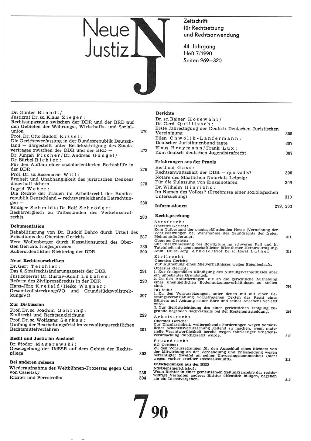 Neue Justiz (NJ), Zeitschrift für Rechtsetzung und Rechtsanwendung [Deutsche Demokratische Republik (DDR)], 44. Jahrgang 1990, Seite 269 (NJ DDR 1990, S. 269)