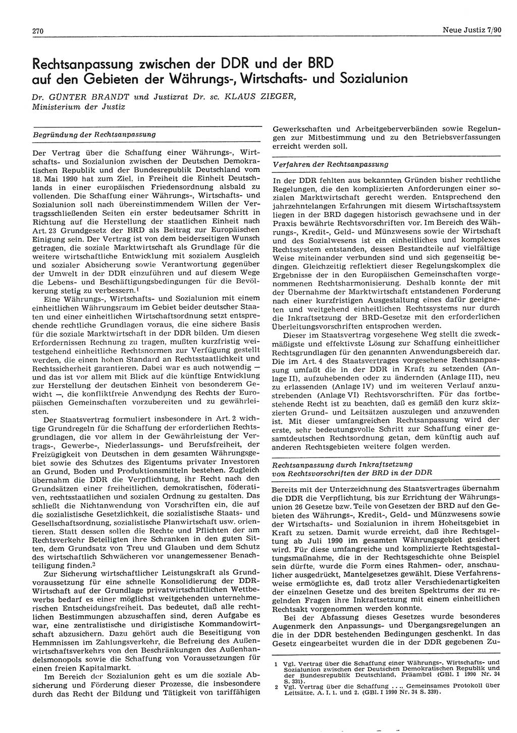 Neue Justiz (NJ), Zeitschrift für Rechtsetzung und Rechtsanwendung [Deutsche Demokratische Republik (DDR)], 44. Jahrgang 1990, Seite 270 (NJ DDR 1990, S. 270)