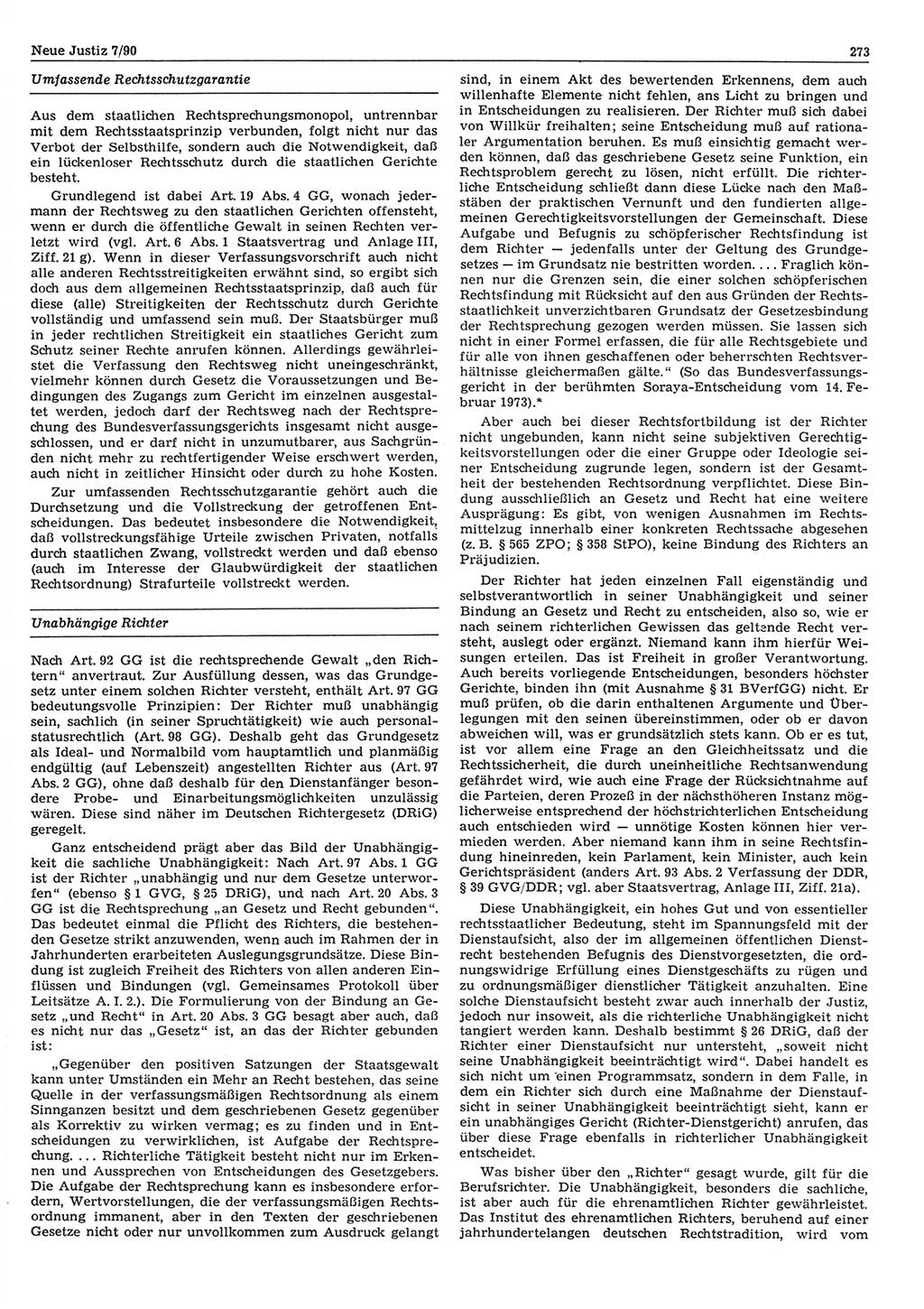 Neue Justiz (NJ), Zeitschrift für Rechtsetzung und Rechtsanwendung [Deutsche Demokratische Republik (DDR)], 44. Jahrgang 1990, Seite 273 (NJ DDR 1990, S. 273)
