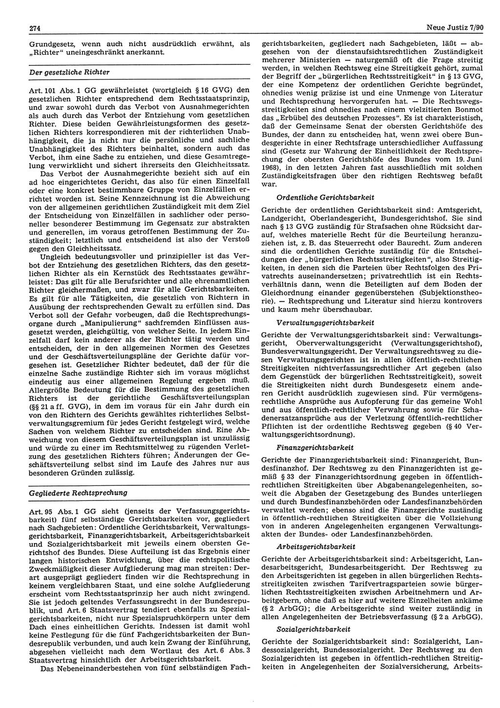 Neue Justiz (NJ), Zeitschrift für Rechtsetzung und Rechtsanwendung [Deutsche Demokratische Republik (DDR)], 44. Jahrgang 1990, Seite 274 (NJ DDR 1990, S. 274)