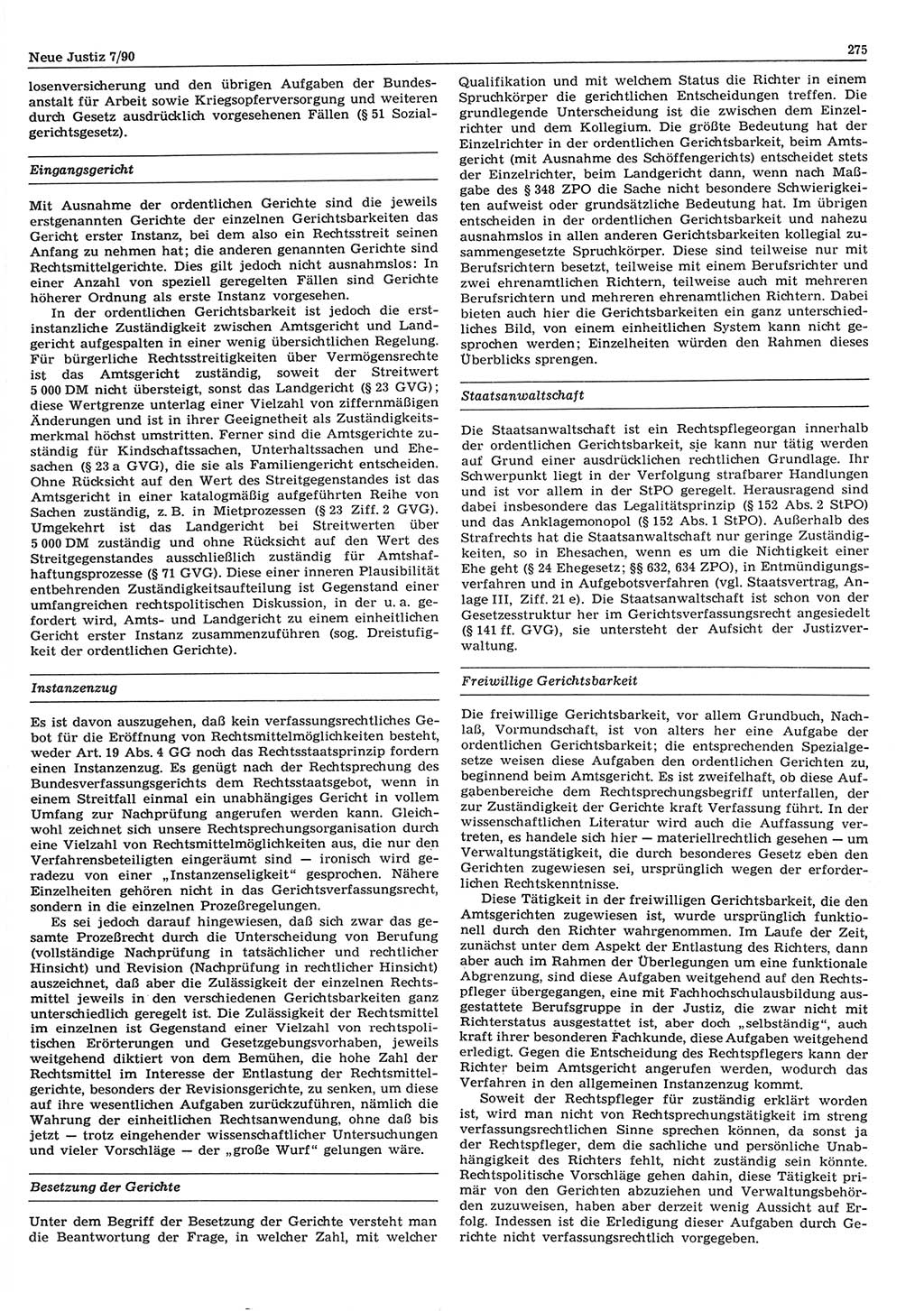 Neue Justiz (NJ), Zeitschrift für Rechtsetzung und Rechtsanwendung [Deutsche Demokratische Republik (DDR)], 44. Jahrgang 1990, Seite 275 (NJ DDR 1990, S. 275)