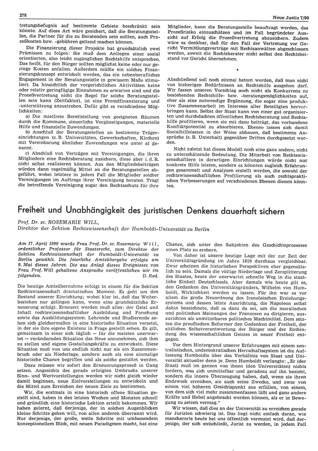 Neue Justiz (NJ), Zeitschrift für Rechtsetzung und Rechtsanwendung [Deutsche Demokratische Republik (DDR)], 44. Jahrgang 1990, Seite 278 (NJ DDR 1990, S. 278)