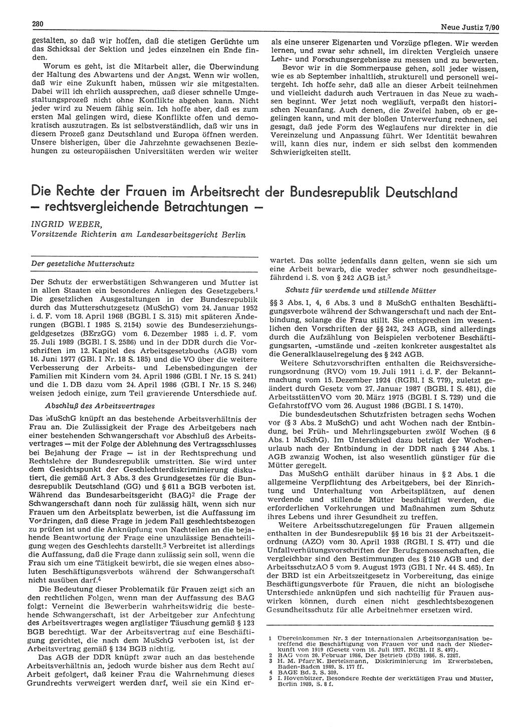 Neue Justiz (NJ), Zeitschrift für Rechtsetzung und Rechtsanwendung [Deutsche Demokratische Republik (DDR)], 44. Jahrgang 1990, Seite 280 (NJ DDR 1990, S. 280)