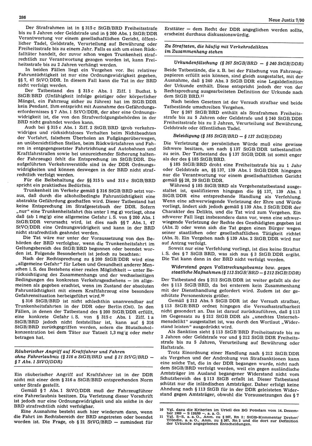 Neue Justiz (NJ), Zeitschrift für Rechtsetzung und Rechtsanwendung [Deutsche Demokratische Republik (DDR)], 44. Jahrgang 1990, Seite 286 (NJ DDR 1990, S. 286)
