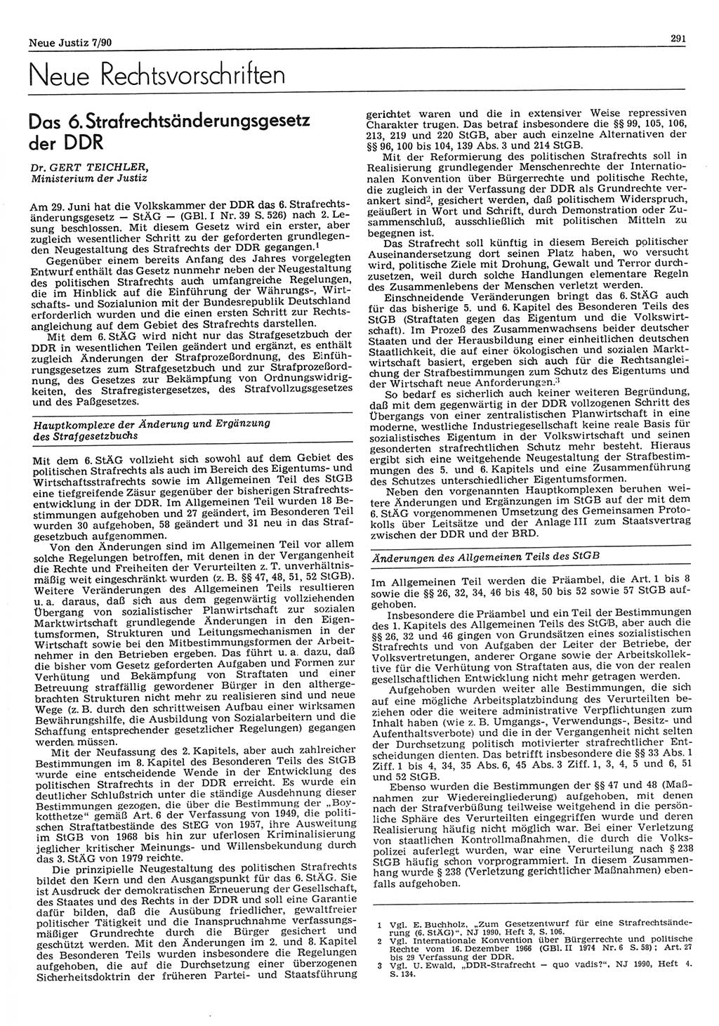 Neue Justiz (NJ), Zeitschrift für Rechtsetzung und Rechtsanwendung [Deutsche Demokratische Republik (DDR)], 44. Jahrgang 1990, Seite 291 (NJ DDR 1990, S. 291)