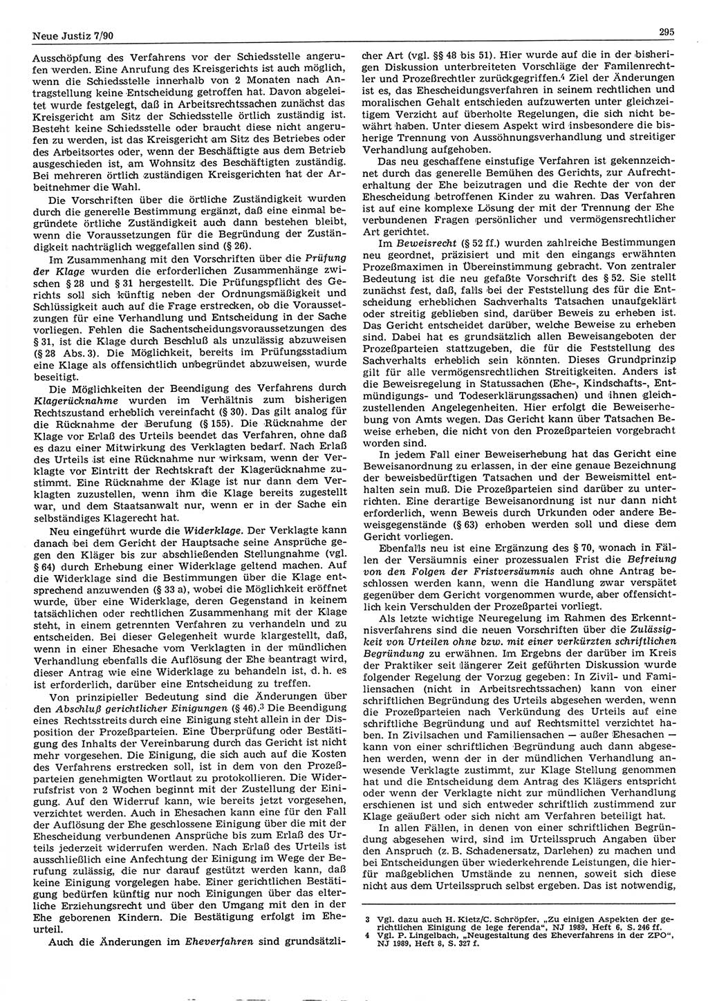 Neue Justiz (NJ), Zeitschrift für Rechtsetzung und Rechtsanwendung [Deutsche Demokratische Republik (DDR)], 44. Jahrgang 1990, Seite 295 (NJ DDR 1990, S. 295)