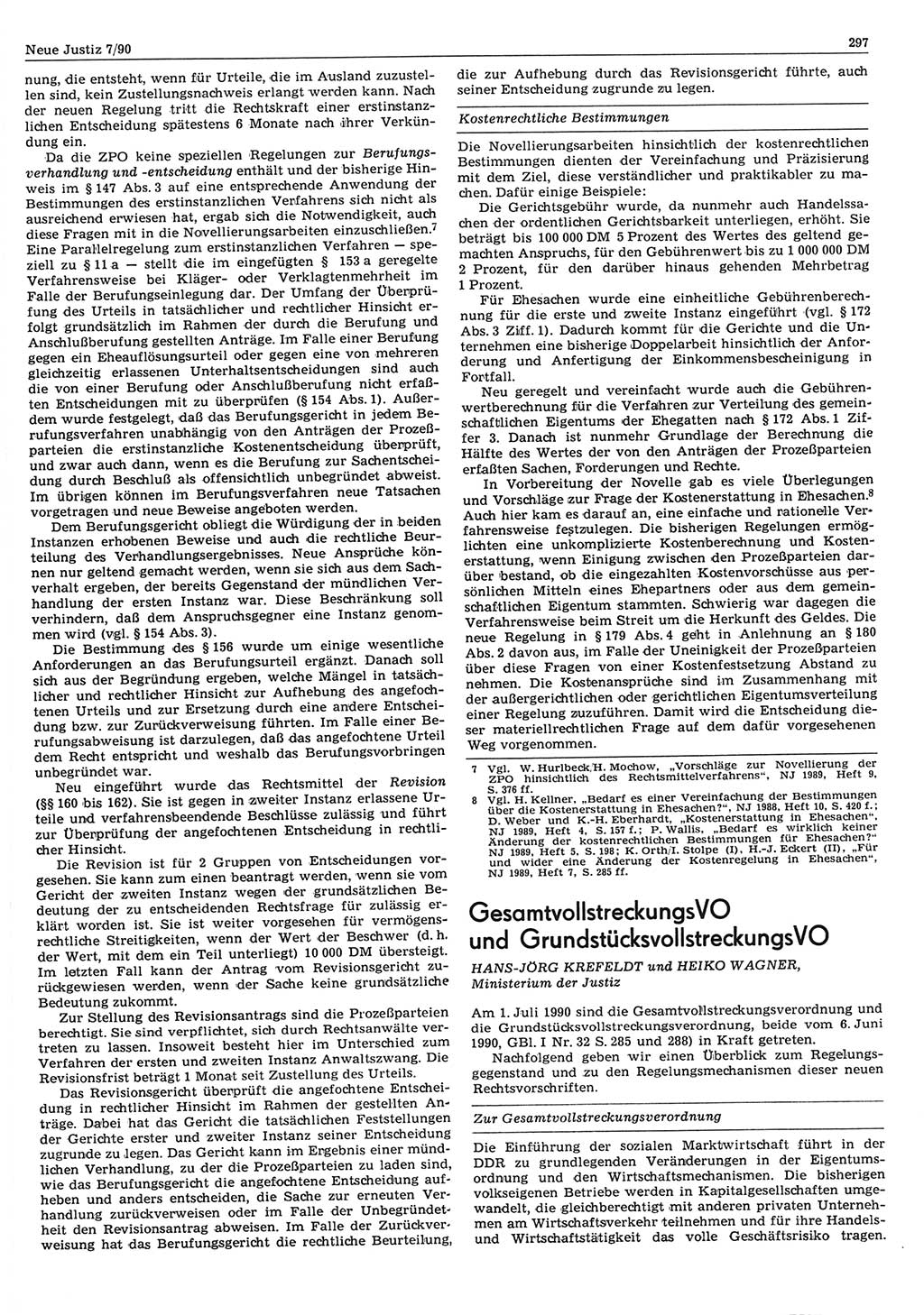 Neue Justiz (NJ), Zeitschrift für Rechtsetzung und Rechtsanwendung [Deutsche Demokratische Republik (DDR)], 44. Jahrgang 1990, Seite 297 (NJ DDR 1990, S. 297)