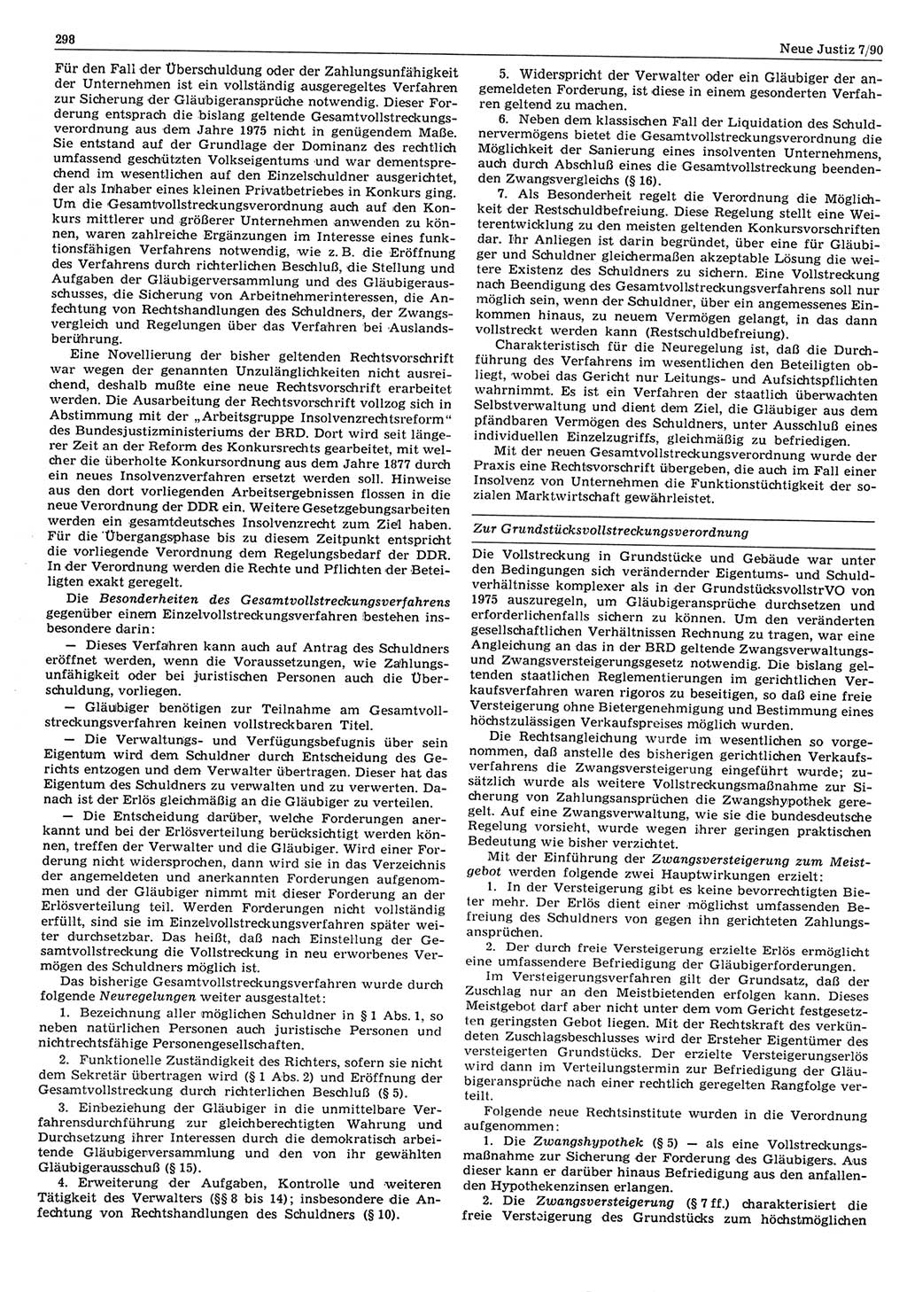 Neue Justiz (NJ), Zeitschrift für Rechtsetzung und Rechtsanwendung [Deutsche Demokratische Republik (DDR)], 44. Jahrgang 1990, Seite 298 (NJ DDR 1990, S. 298)
