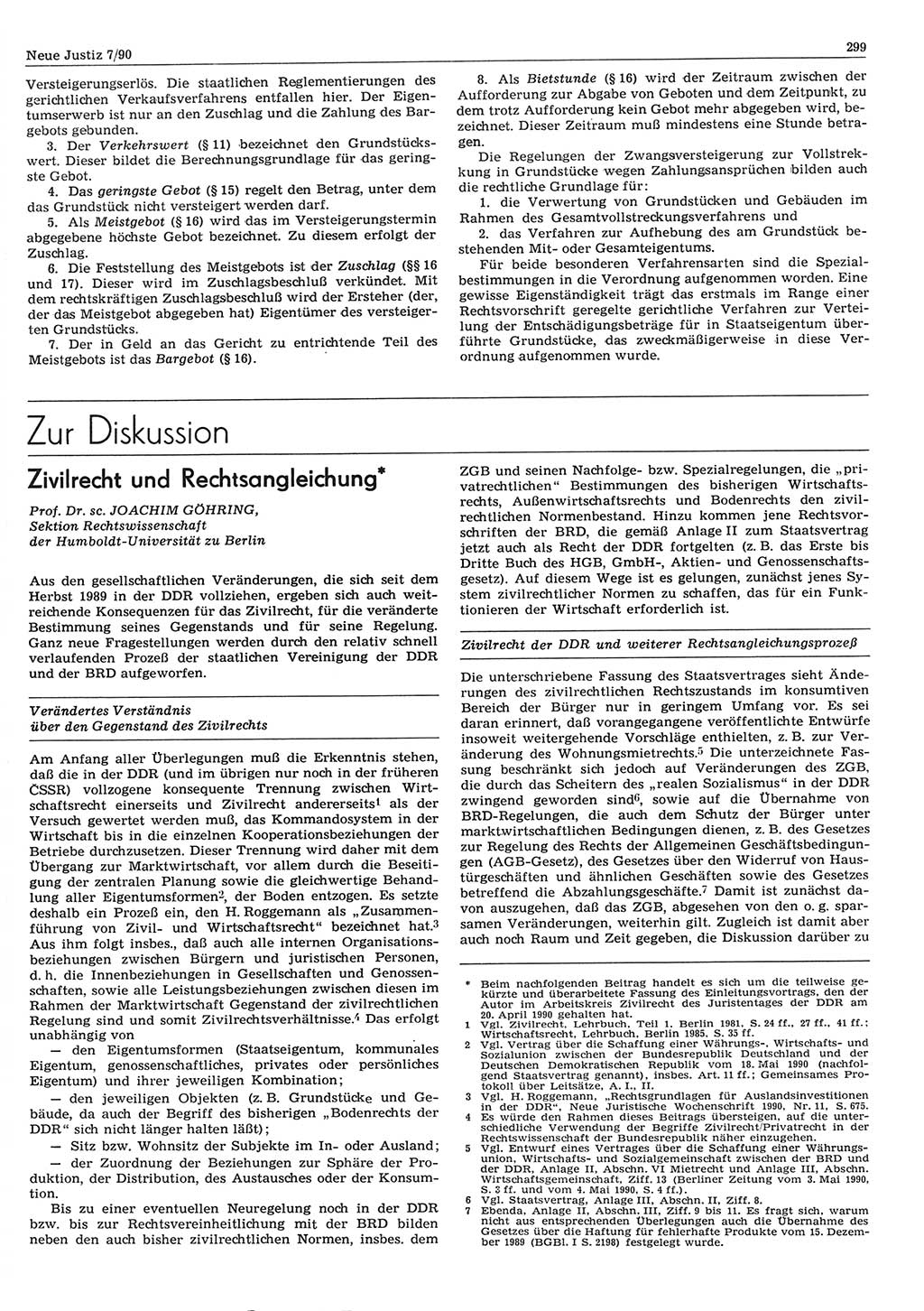 Neue Justiz (NJ), Zeitschrift für Rechtsetzung und Rechtsanwendung [Deutsche Demokratische Republik (DDR)], 44. Jahrgang 1990, Seite 299 (NJ DDR 1990, S. 299)