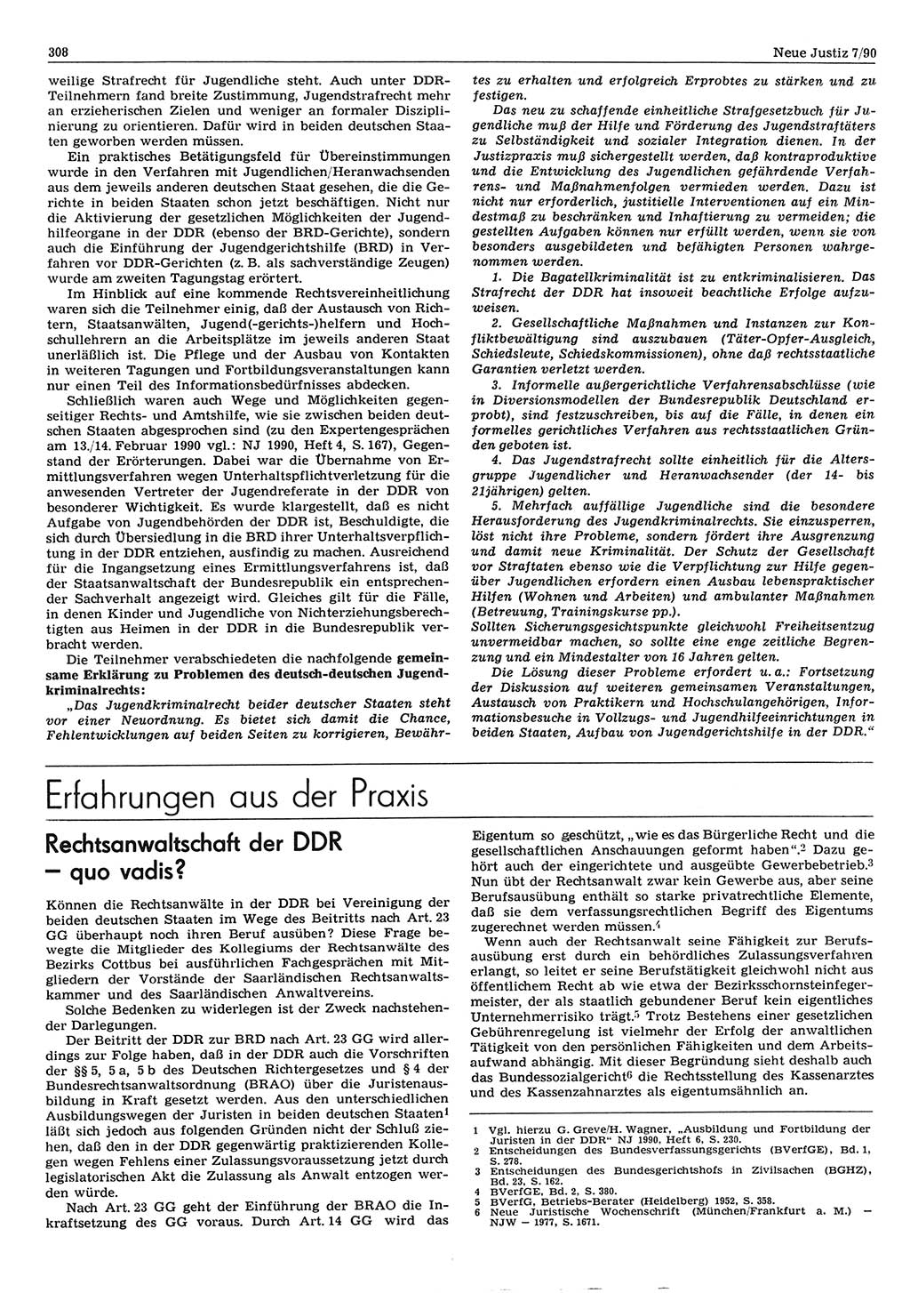 Neue Justiz (NJ), Zeitschrift für Rechtsetzung und Rechtsanwendung [Deutsche Demokratische Republik (DDR)], 44. Jahrgang 1990, Seite 308 (NJ DDR 1990, S. 308)