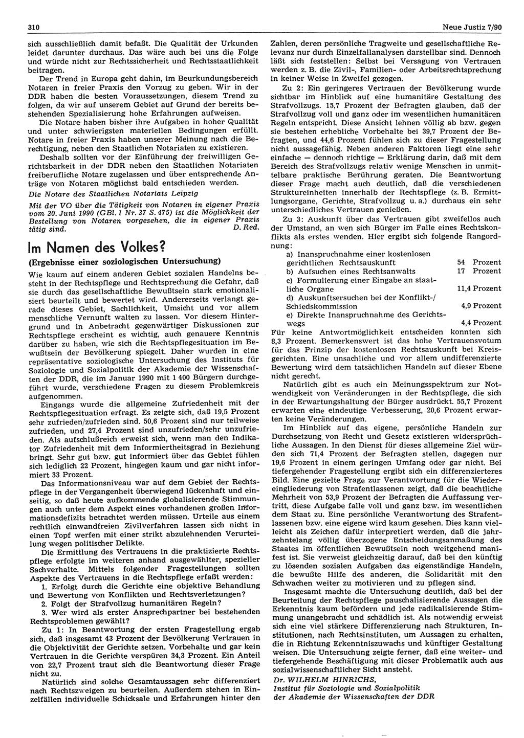 Neue Justiz (NJ), Zeitschrift für Rechtsetzung und Rechtsanwendung [Deutsche Demokratische Republik (DDR)], 44. Jahrgang 1990, Seite 310 (NJ DDR 1990, S. 310)