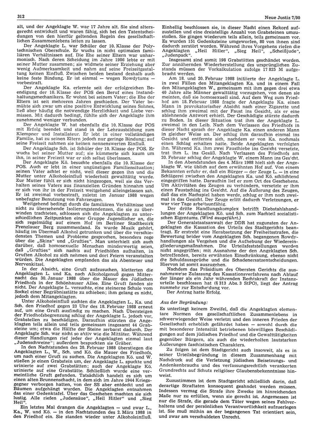 Neue Justiz (NJ), Zeitschrift für Rechtsetzung und Rechtsanwendung [Deutsche Demokratische Republik (DDR)], 44. Jahrgang 1990, Seite 312 (NJ DDR 1990, S. 312)