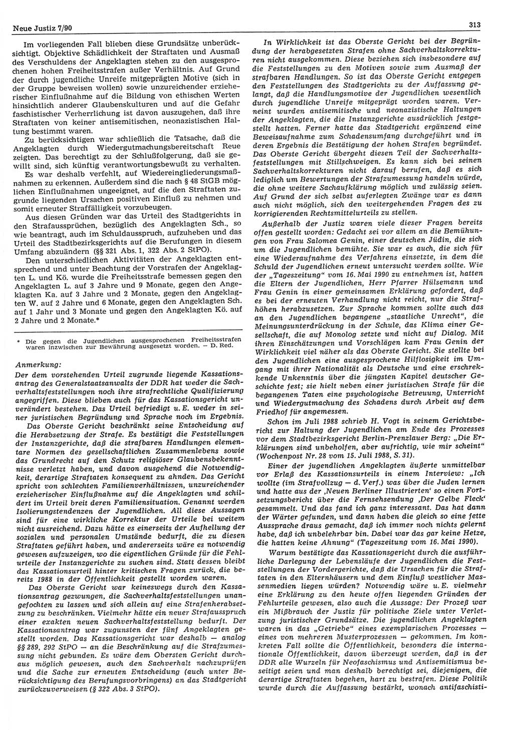 Neue Justiz (NJ), Zeitschrift für Rechtsetzung und Rechtsanwendung [Deutsche Demokratische Republik (DDR)], 44. Jahrgang 1990, Seite 313 (NJ DDR 1990, S. 313)