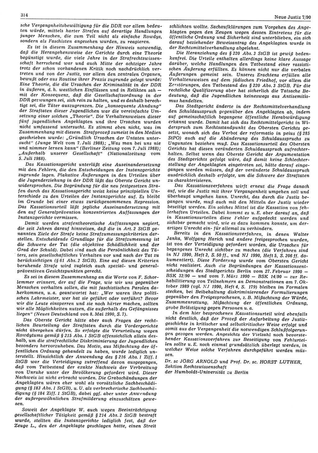 Neue Justiz (NJ), Zeitschrift für Rechtsetzung und Rechtsanwendung [Deutsche Demokratische Republik (DDR)], 44. Jahrgang 1990, Seite 314 (NJ DDR 1990, S. 314)