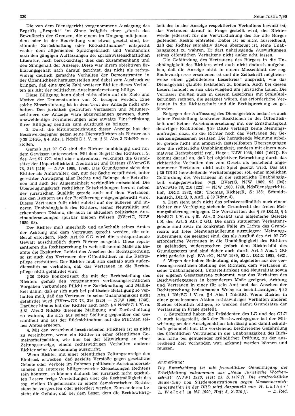 Neue Justiz (NJ), Zeitschrift für Rechtsetzung und Rechtsanwendung [Deutsche Demokratische Republik (DDR)], 44. Jahrgang 1990, Seite 320 (NJ DDR 1990, S. 320)