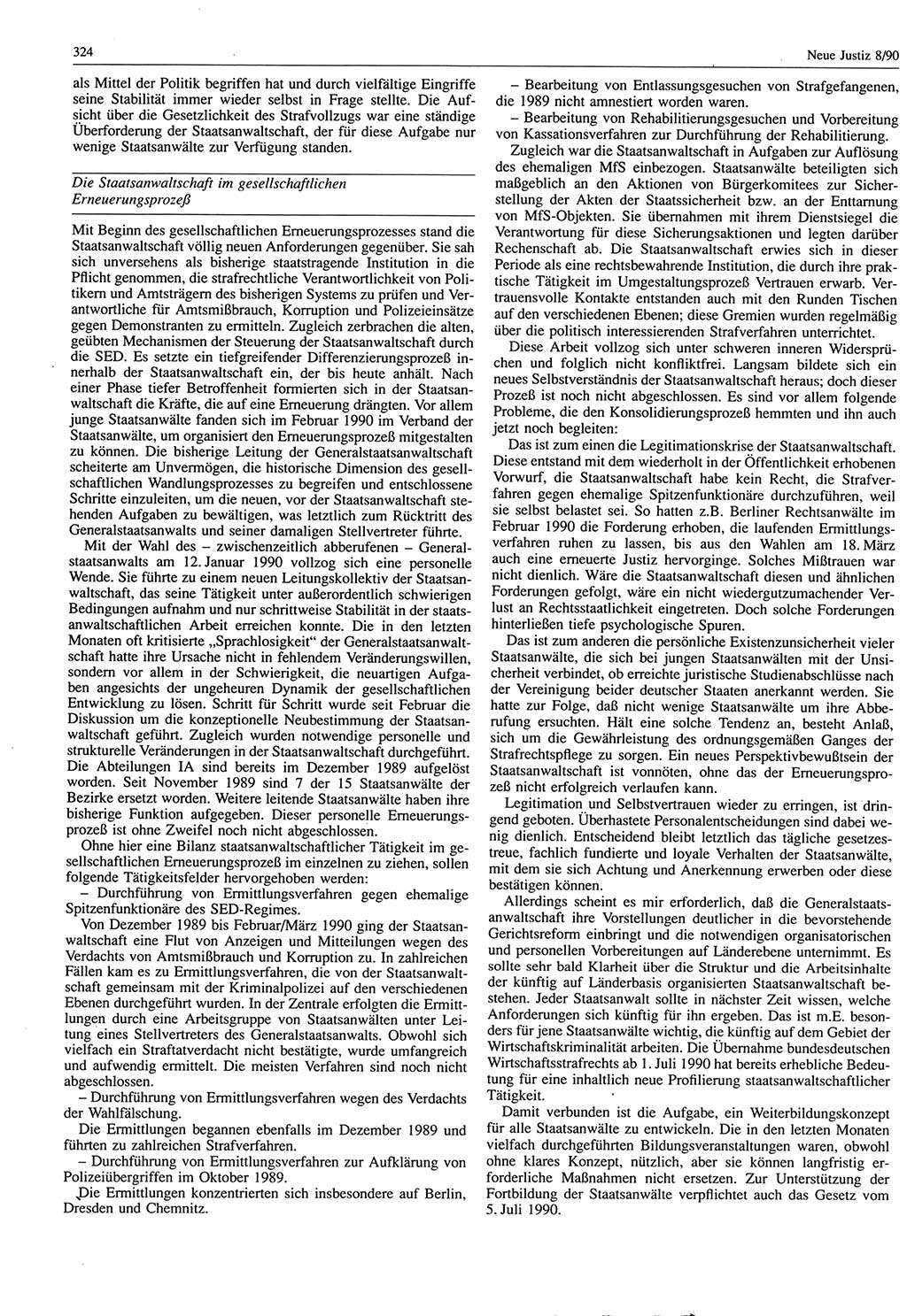 Neue Justiz (NJ), Zeitschrift für Rechtsetzung und Rechtsanwendung [Deutsche Demokratische Republik (DDR)], 44. Jahrgang 1990, Seite 324 (NJ DDR 1990, S. 324)