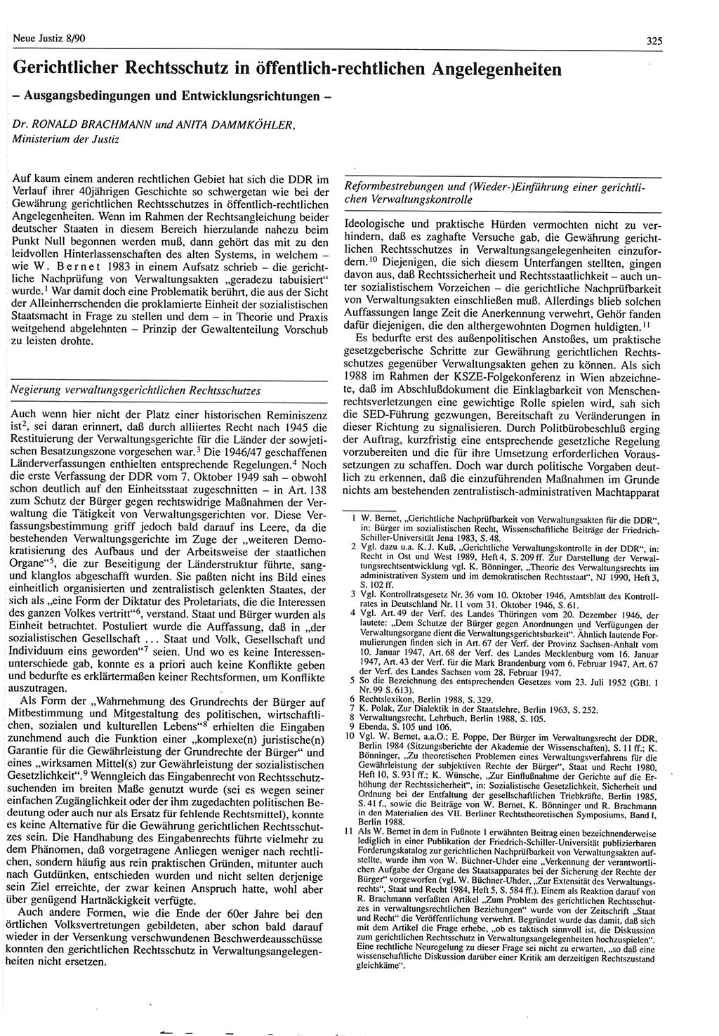 Neue Justiz (NJ), Zeitschrift für Rechtsetzung und Rechtsanwendung [Deutsche Demokratische Republik (DDR)], 44. Jahrgang 1990, Seite 325 (NJ DDR 1990, S. 325)