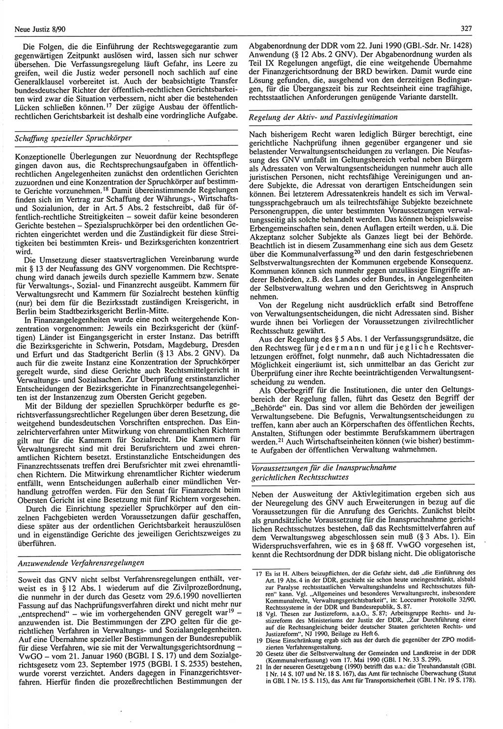 Neue Justiz (NJ), Zeitschrift für Rechtsetzung und Rechtsanwendung [Deutsche Demokratische Republik (DDR)], 44. Jahrgang 1990, Seite 327 (NJ DDR 1990, S. 327)